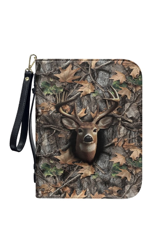 Moose Maple Leaf Print Bible Cover for Women Men Large Bible Carrying Case with Detachable Wristlet Strap Lightweight Scripture Bag for Daily Use Christian Art Gifts, L