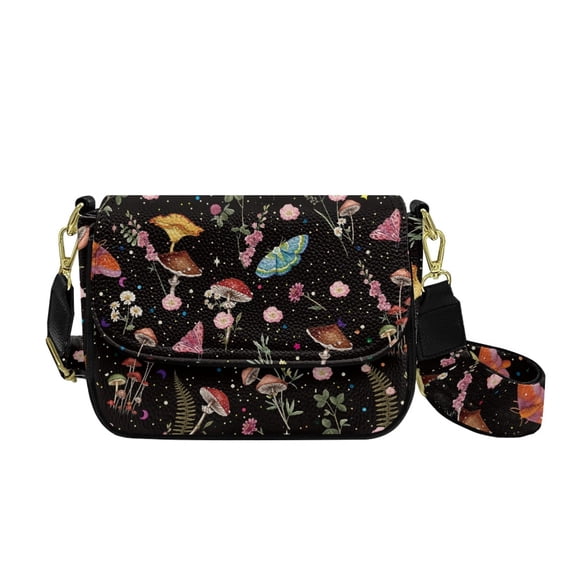 ZUXONGSY Mushroom Butterfly Floral Print Shoulder Bag for Women Small Crossbody Purse Lightweight Satchel with Adjustable Wide Strap for Shopping Business