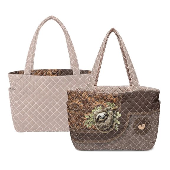 ZUXONGSY Sloth Sunflower Print Tote Bags for Women Srping Summer Outdoor Tote Bag Organizer with Side Pockets Large Capacity Reversible Shoulder Bag for Work Shopping Travel, Camel