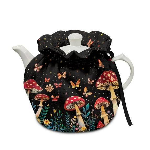 ZUXONGSY Mushroom Butterfly Tea Cozies Tea Pot Cozies Double-Sided with Elastic Band Drawstring Dustproof Soft Breakfast Pot Protector Dustproof And Sturdy for Housewife Tea Lover Gifts