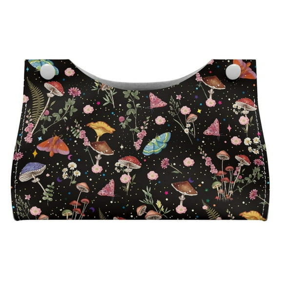 ZUXONGSY Mushroom Butterfly Tissue Box Covers Modern PU Leather Tissue Holder with Buckle Rectangular Tissue Box Cover Easy to Install Napkin Tissue Box for Home Bathroom Car
