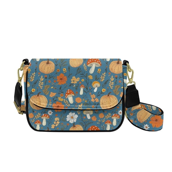 ZUXONGSY Mushroom Pumpkin Flower Print Shoulder Handbag for Women PU Leather Crossbody Bag Mini Satchel with Adjustable Wide Strap for Travel Shopping