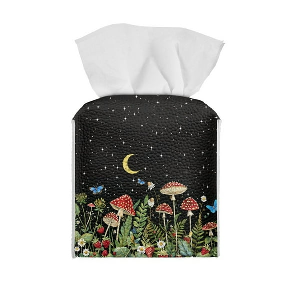 ZUXONGSY Mushroom Square Tissue Box Cover Moon 2 Packs Modern PU Leather Tissue Box Holder Easy to Clean Tissue Box Cover Case Waterproof Square Tissue Box Organizer Kitchen Decor