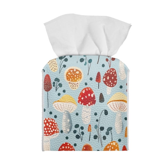 ZUXONGSY Mushroom Square Tissue Box Covers 2 Pack PU Leather Tissue Holders Decoration Easy to Install Tissue Box Cover Decorative Tissue Organizer for Table, Dresser, Countertop