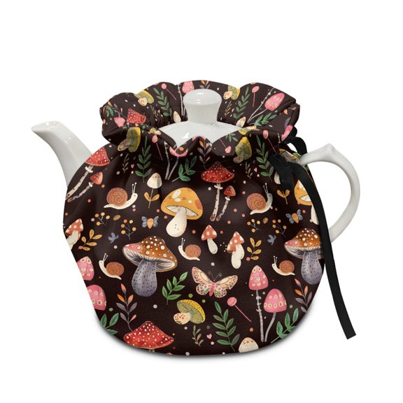 ZUXONGSY Mushroom Teapot Cover Tea Pot Cozies Double-Sided with Elastic Band Drawstring Thicken Kettle Dust Cover for Kitchen Easy to Clean for Home Kitchen Table Decor