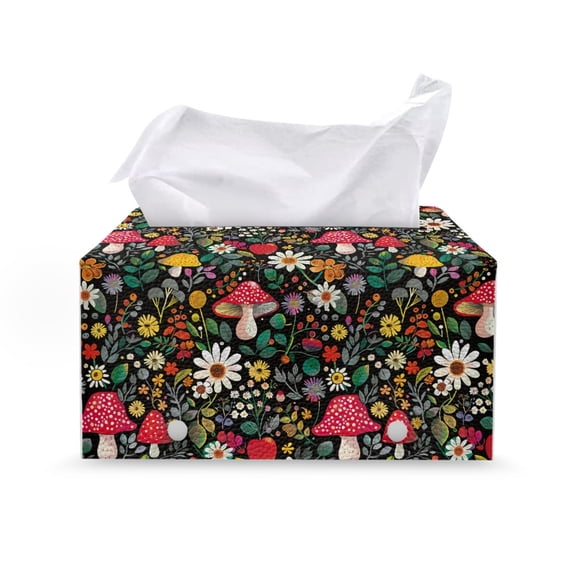 ZUXONGSY Mushroom Tissue Box Covers PU Leather Rectangular Tissue Box Holder with Buckle Customized Printed Tissue Cover Dustproof Tissue Box Gifts to Friends Family