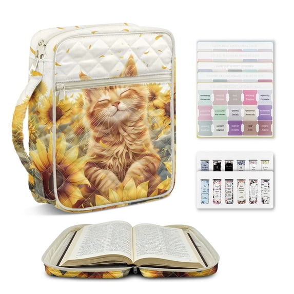 ZUXONGSY Orange Cat Sunflower Print Bible Cover Case for Women Quilted Bible Cover Multifunctional ChuZU Bag with Bookmarks Handbag for Daily Commuter, ChuZU