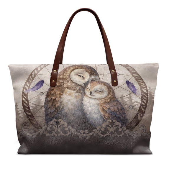 ZUXONGSY Owl Print Versatile Pu Leather Weekender Bag, Lightweight Travel Tote with Multiple Compartments for Weekend Trips