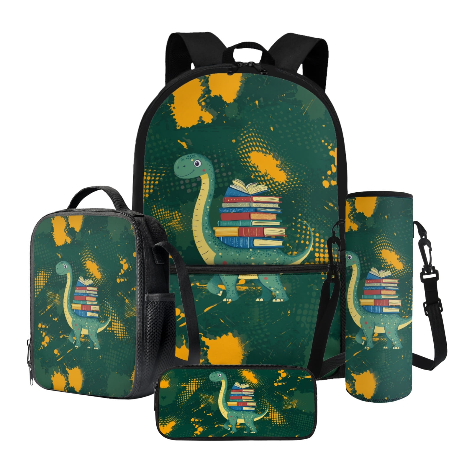 ZUXONGSY Paint Splatter Dinosaur Books Print Backpack Set with