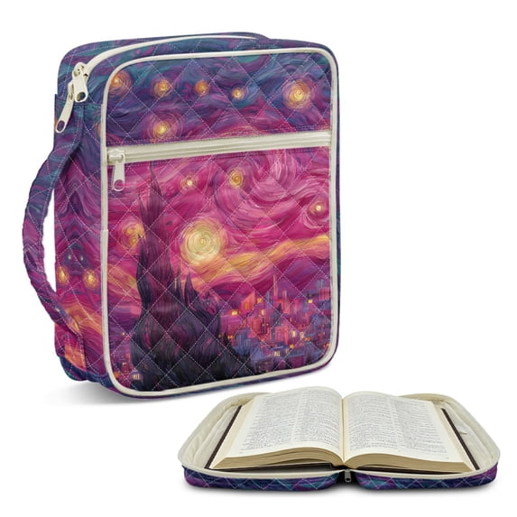 ZUXONGSY Paint Starry Night Print Bible Cover Case for Women Large Bible Carrier Multifunctional ChuZU Bag with Handle Scripture Bag for Daily Use