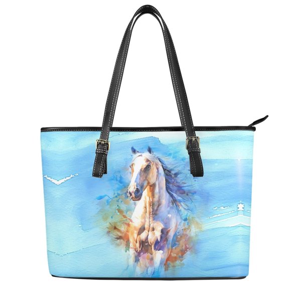 ZUXONGSY Painted Horse Print Handbag for Women PU Leather Top Handle Tote Bag Casual Work Bag with Zippered for Travel Shopping