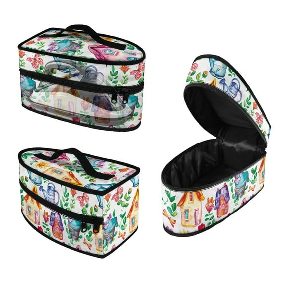 ZUXONGSY Painted House Floral Butterfly Print Outdoor Steam Iron Box Travel Iron Organizer Handheld Steam Iron Storage Case with Zipper Iron Accessories, Case Only