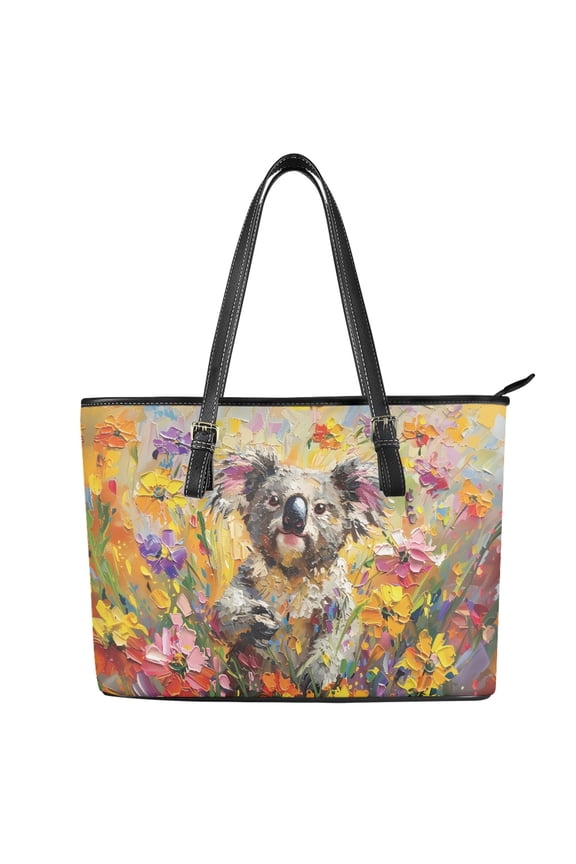 Painted Koala Daisy Flower Print Handbag for Women Fashion Travel Purse Portable Work Bag with Zippered for Work Dating