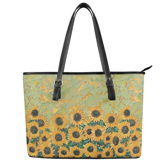 ZUXONGSY Painted Sunflower Print Handbag for Women Lightweight Shoulder Bag PU Leather Top Handle Tote Bag with Handle for Dating Shopping