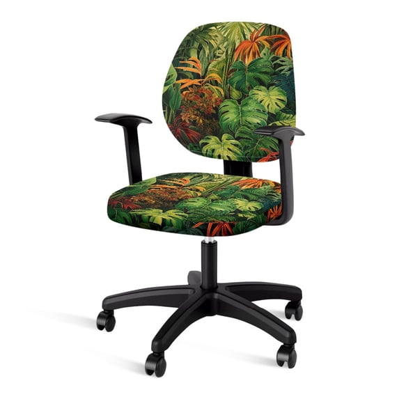 ZUXONGSY Palm Leaf Office Chair Cover Set of 2 Piece Stretch Rotating Chair Slipcover with Elastic Edge Computer Chair Covers Easy to Install and Clean Home Furnishing Decoration