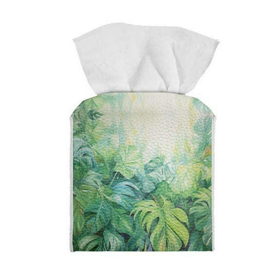 ZUXONGSY Palm Leaf Square Tissue Box Covers PU Leather Household Tissue Holder Customized Printed Tissue Cover Waterproof Tissue Cover Bedroom Office Desk Accessories