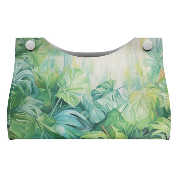 ZUXONGSY Palm Leaf Tissue Box Covers Rectangle PU Leather Tissue Cube Box Cover with Buckle Tissue Box Holder Easy to Install Napkin Tissue Dispenser for Home Bathroom Car