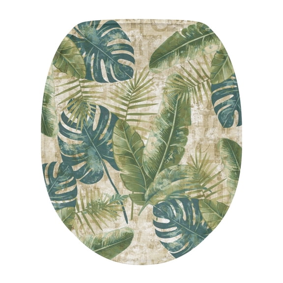 ZUXONGSY Palm Leaf Toilet Lids Covers Elongated Toilet Cover Protector Universal with Elastic Edge Machine Washable Elongated Toilet Cover Stain-Resistant Washroom Decor