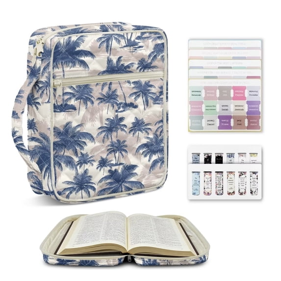 ZUXONGSY Palm Tree Print Bible Cover Case for Women Quilted Bible Cover Lightweight ChuZU Bag with Tabs & Zippered Christian Tote Bag for Book Lover
