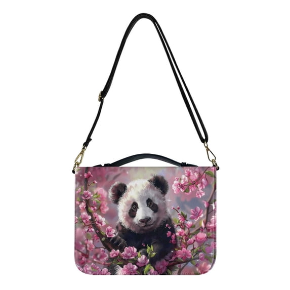 ZUXONGSY Panda Cherry Blossom Print Bible Case Cover for Women Leather Bible Bag with Shoulder Strap Bible Holder Bible Protector for Church and Daily Use, M