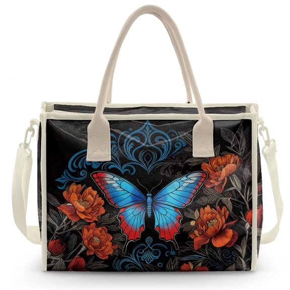 ZUXONGSY Peony Butterfly Print PVC Tote Bag, Clear Lightweight Oversize Shoulder Purse for Women, Weekender Handbag with Top Handle, Beach Shopping Daily