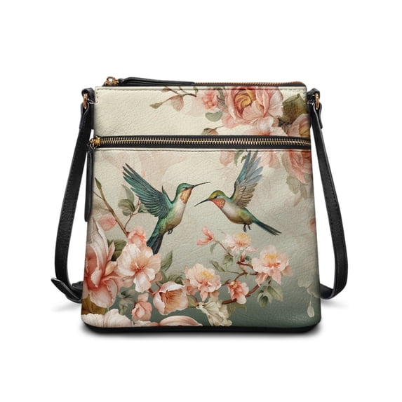 ZUXONGSY Peony Flower Hummingbird Print Multipurpose Crossbody Bags for Women Leather Shoulder Purse Bag Travel Bag Waterproof Multiple Pockets Bag with Adjustable Strap for Shopping Dating