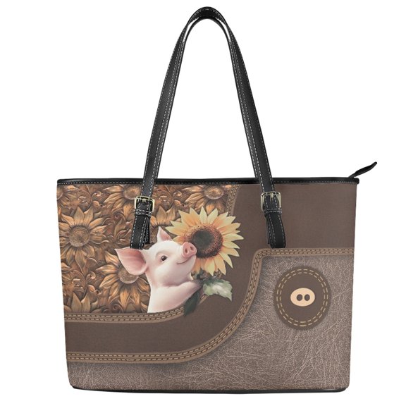 ZUXONGSY Pig Sunflower Print Top Handle Bag for Women Lightweight Top Handle Satchel Waterproof Satchel Handbags with Handle for Workout Dating