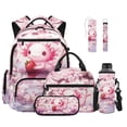 thumbnail image 1 of ZUXONGSY Pink Axolotl Cherry Blossoms Print 6 in 1 Kids Backpack Set with Lunch Box Pencil Case Water Bottle Holder Keychain Bookmark, Lightweight School Bookbag for Boys Girls Middle School, 1 of 7