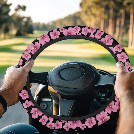 ZUXONGSY Pink Flower Golf Cart Steering Wheel Covers Club Car Accessories Feels Good in Handling Steering Wheel Cover Protector Universal Automotive Steering Wheel Cover Gifts for Golfer Womens