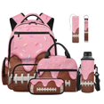thumbnail image 1 of ZUXONGSY Pink Ice Cream Football Print6 in 1 Kids Backpack Set with Insulated Lunch Box Pencil Case Water Bottle Holder Keychain Bookmark, School Bookbag for Boys Girls Elementary High School, 1 of 7