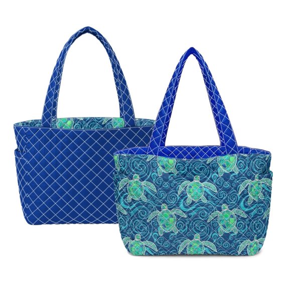ZUXONGSY Polynesian Sea Turtle Print Quilted Tote Bag for Women Large Capacity – Reversible 2-in-1 Shoulder Handbag, Multi-Pocket Organizer Fits 15" Laptop for Work, Blue