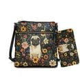 thumbnail image 1 of ZUXONGSY Pug Floral Print Ladies Crossbody Hobo Purse Combo - PU Leather Satchel with Lightweight Wallet, Waterproof Hobo Bag and Wallet Set for Shopping Work Business, 1 of 5