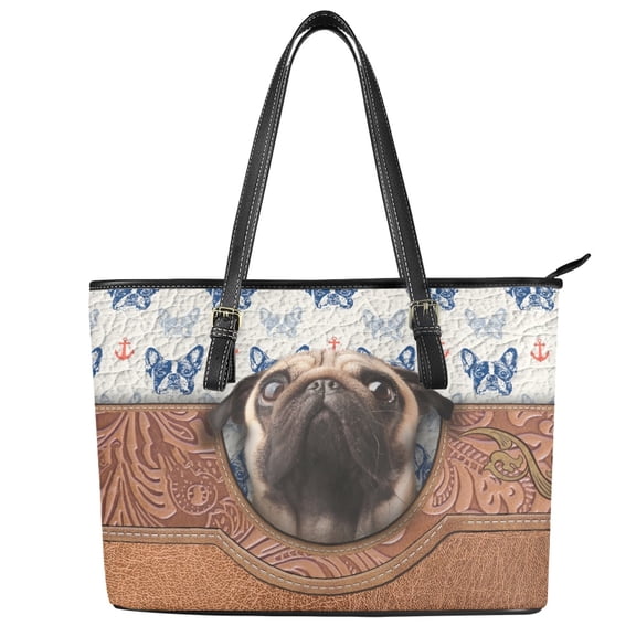 ZUXONGSY Pug French Bulldog Print Handbag for Women PU Leather Travel Purse Trendy Top Handle Satchel with Zippered for Work Dating