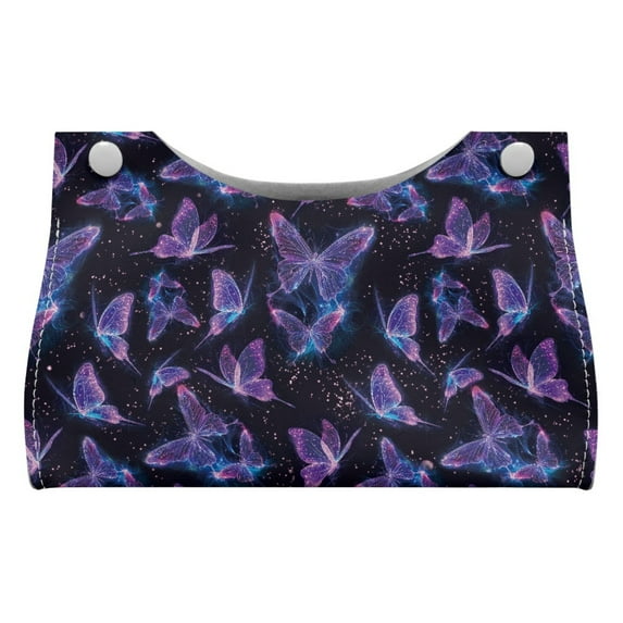 ZUXONGSY Purple Butterfly Tissue Box Covers Pack of 2 Modern PU Leather Tissue Holder with Buckle Elegant Office Desk Decorations Rectangular Tissue Box Cover Foldable for Home Bathroom Car