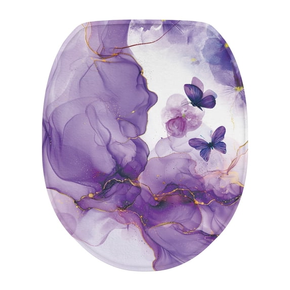 ZUXONGSY Purple Marble Print Toilet Lid Seat Cover Decorative Covers with Elastic Bottom Machine Washable Seat Covers Butterfly Easy to Install Toilet Lid Cover Fit Size 17.3 x 13 Inches