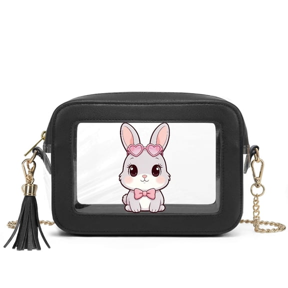 ZUXONGSY Rabbit Print Small Clear Crossbody Purse for Women, Transparent PVC Shoulder Bag with Chain for Concerts, Festivals and Work