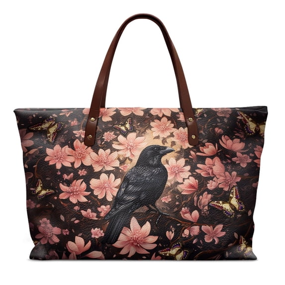 ZUXONGSY Raven Cherry Blossom Print Top Handle Bag for Women Waterproof Handle Handbag Fashion Shoulder Bag with Zipper for Shopping Work