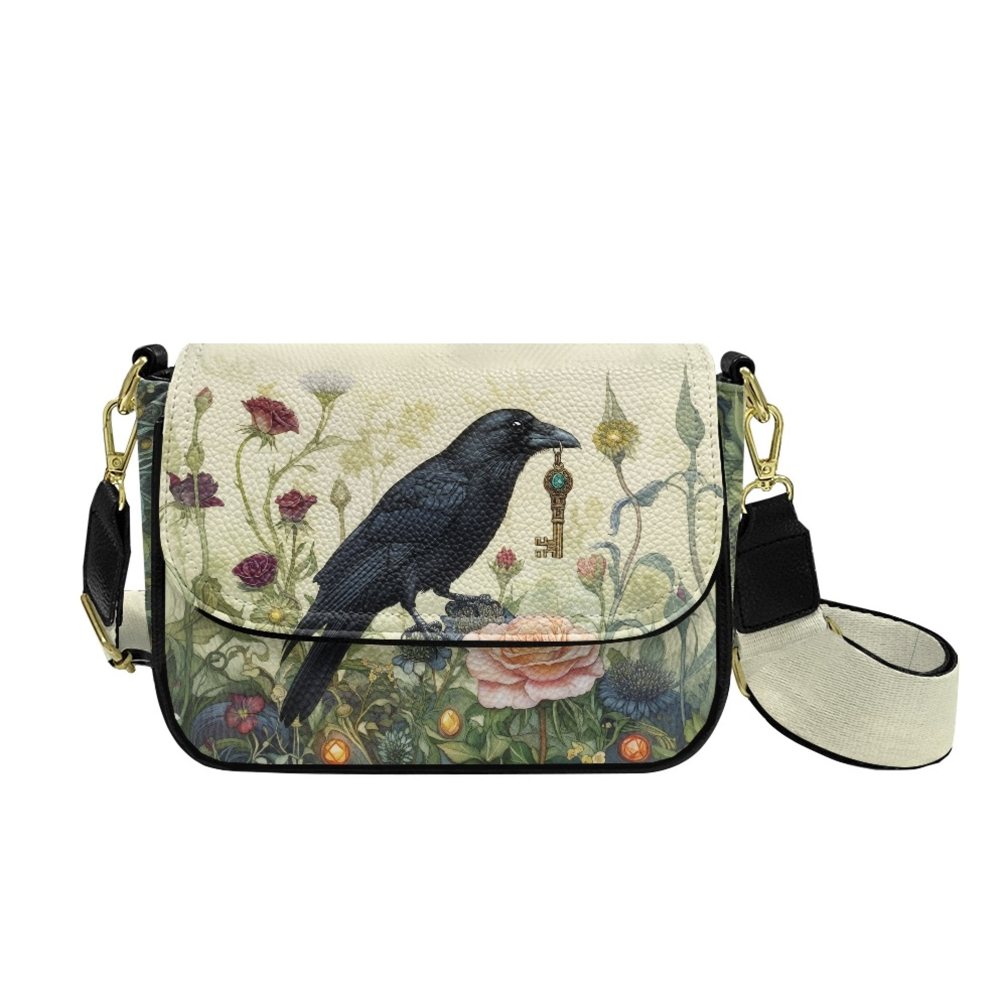ZUXONGSY Raven Rose Floral Print Shoulder Bag for Women Lightweight Crossbody Travel Purse Waterproof Satchel with Adjustable Wide Strap for Dating Workout