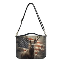ZUXONGSY Retro Deer American Flag Print Bible Cover Case for Men Women Faux Leather Bible Bag Stylish Bible Case with Detachable Strap & Carrying Handle Lightweight Bible Tote Bag, L