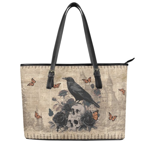 ZUXONGSY Retro Raven Skull Rose Butterfly Print Tote Bag for Women Casual Satchel Handbags Practicality Shoulder Bag with Handle for Work Dating