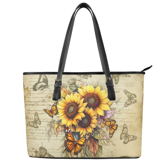 ZUXONGSY Retro Sunflower Butterfly Print Handbag for Women Multifunctional Top Handle Tote Bag Fashion Shoulder Bag with Zippered for Business Shopping