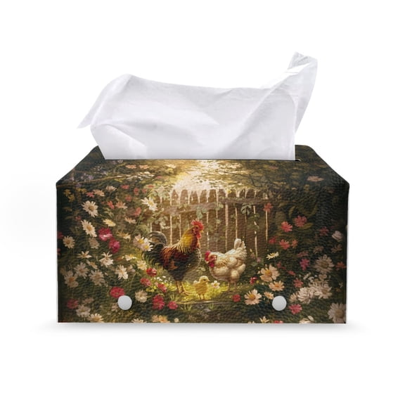 ZUXONGSY Rooster Flower Tissue Box Cover Rectangular PU Long Tissue Box Cover with Buttons Customized Printed Tissue Cover Stylish Tissue Organizer Case Bathroom Decor