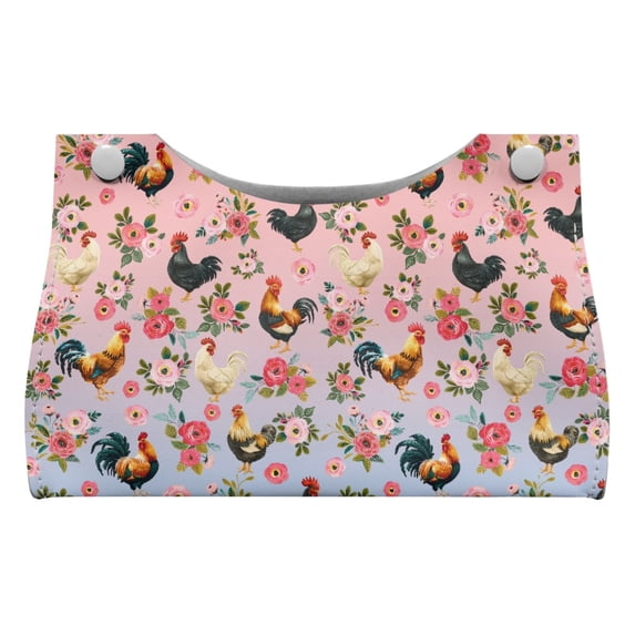 ZUXONGSY Rooster Flower Tissue Box Covers Rectangle Leather Tissue Box Cover PU Waterproof Tissue Cover Convenient to Use Tissue Case Organizer for Home Bathroom Car