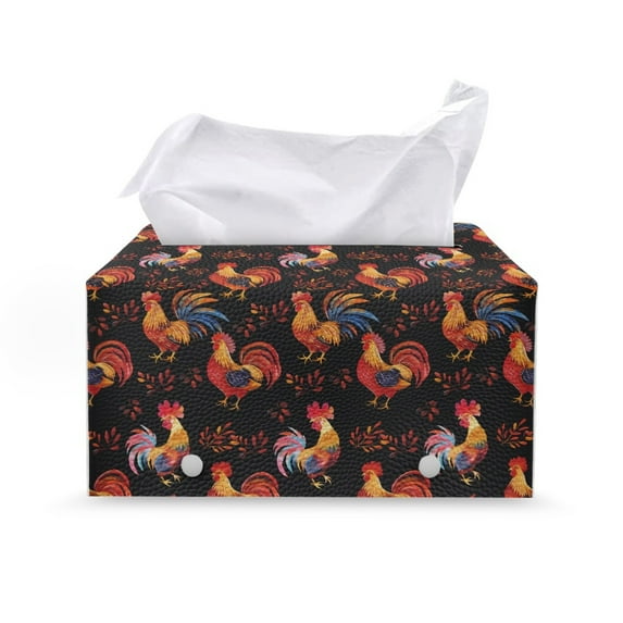 ZUXONGSY Rooster Tissue Box Covers Rectangle PU Leather Rectangular Tissue Box with Buttons Leather Tissue Box Holder Easy to Install Facial Paper Organizer Indoor Decorations