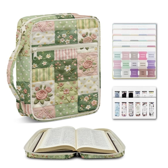 ZUXONGSY Rose Floral Print Bible Case for Women Quilted Bible Carrying Case Large Scripture Bag with Bookmarks & Durable Handle Carrying Book Case for Christian
