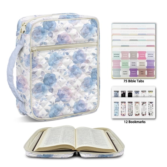ZUXONGSY Rose Print Bible Case for Women Quilted Bible Cover Portable ChuZU Bag with Tabs & Durable Handle Christian Tote Bag for Daily Use, ChuZU