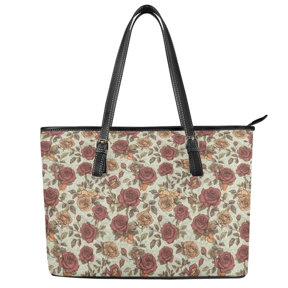 ZUXONGSY Rose Print Handbag for Women Casual Satchel Handbags PU Leather Shoulder Bag with Handle for Business Shopping