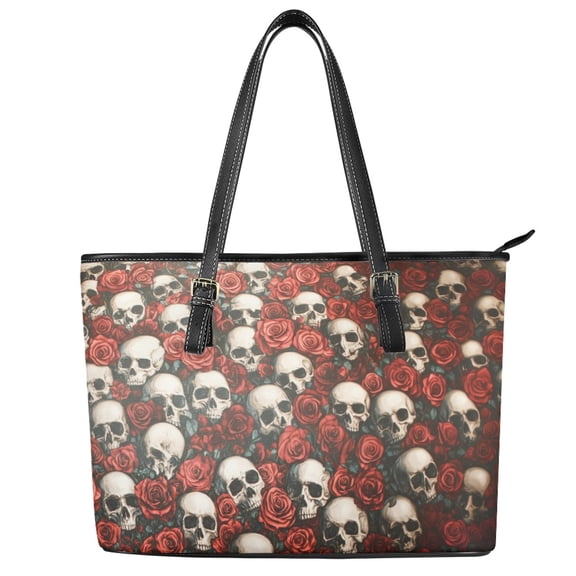 ZUXONGSY Rose Skull Print Top Handle Bag for Women Large Capacity Top Handle Satchel Casual Work Bag with Handle for Daily Use Work