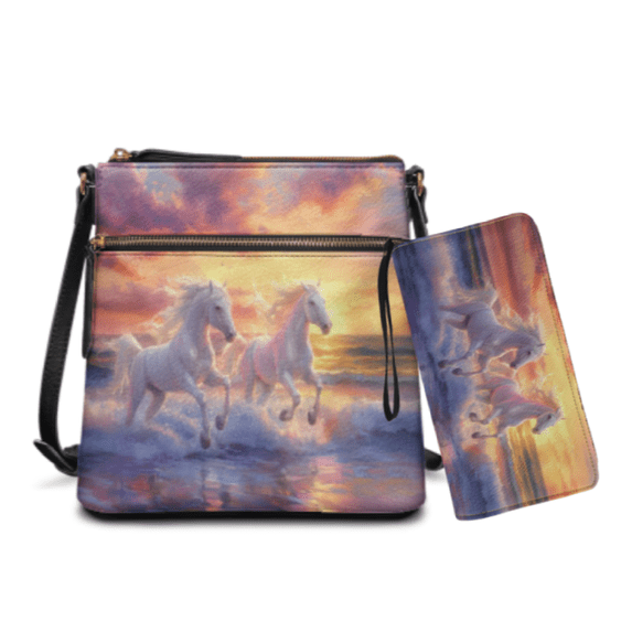 Runi 2 ZUXONGSY Running Horses 2 Piece Hobo Bag and Wallet Set, Satchel Purse ...