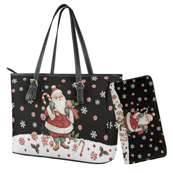 ZUXONGSY Santa Claus Print Tote Handbag for Women Top Handle Satchel Bag With PU Zipper Purse, Large Purse and Wallet Set